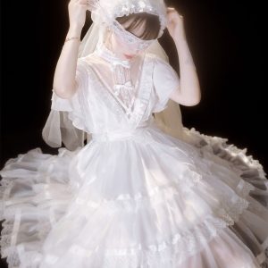 Fairy White Lace Lolita Dress with Bow Accent