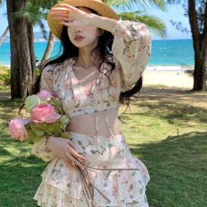 Floral Backless 2 Piece Dress Set - Y2K Fashion