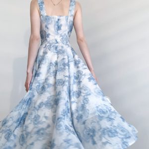 Floral Blue Rose Fairy Tulle Maxi Dress