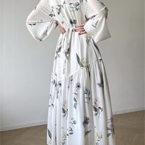 Floral Japanese Style Sun Dress with Lantern Sleeves