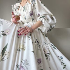 Floral Japanese Style Sun Dress with Lantern Sleeves