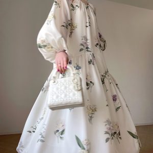 Floral Japanese Style Sun Dress with Lantern Sleeves