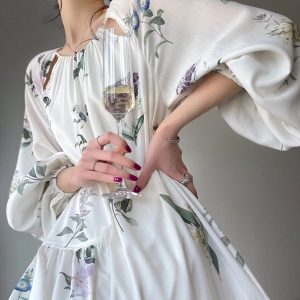 Floral Japanese Style Sun Dress with Lantern Sleeves