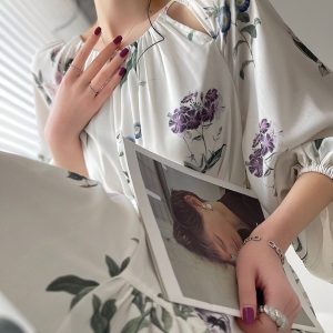 Floral Japanese Style Sun Dress with Lantern Sleeves