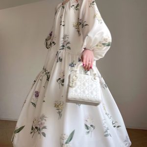 Floral Japanese Style Sun Dress with Lantern Sleeves