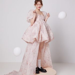 Floral Organza Bubble Sleeve Midi Dress