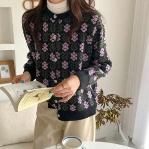 Floral Pattern Women's Fall/Winter Cardigan