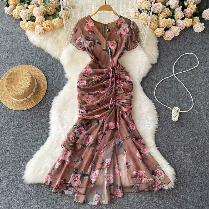 Floral Vintage Cocktail Dress for Women - Y2K Clothing