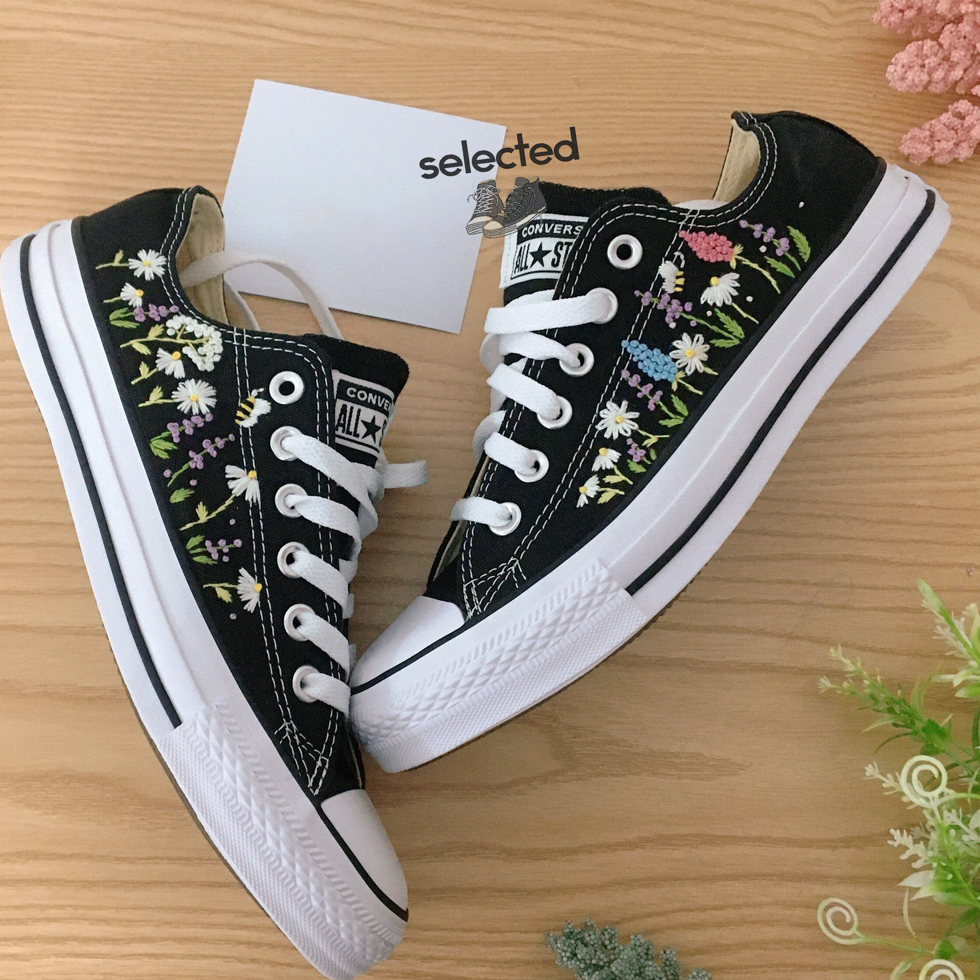 Flower Embroidered Converse High Tops