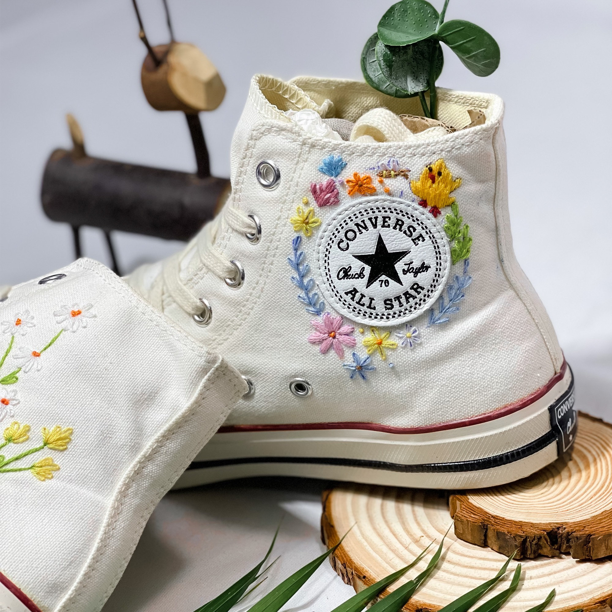 Flower Embroidered Converse Shoes