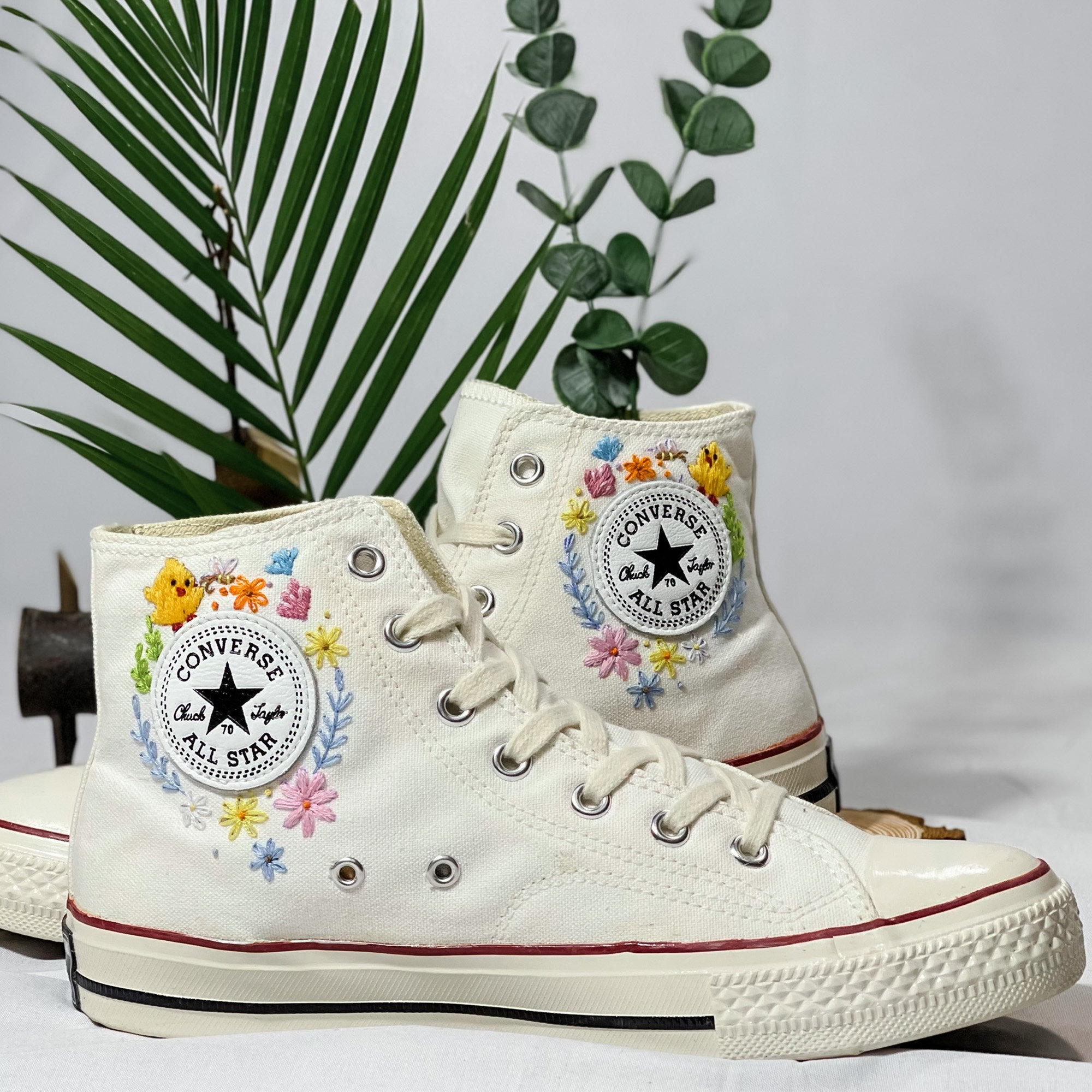 Flower Embroidered Converse Shoes