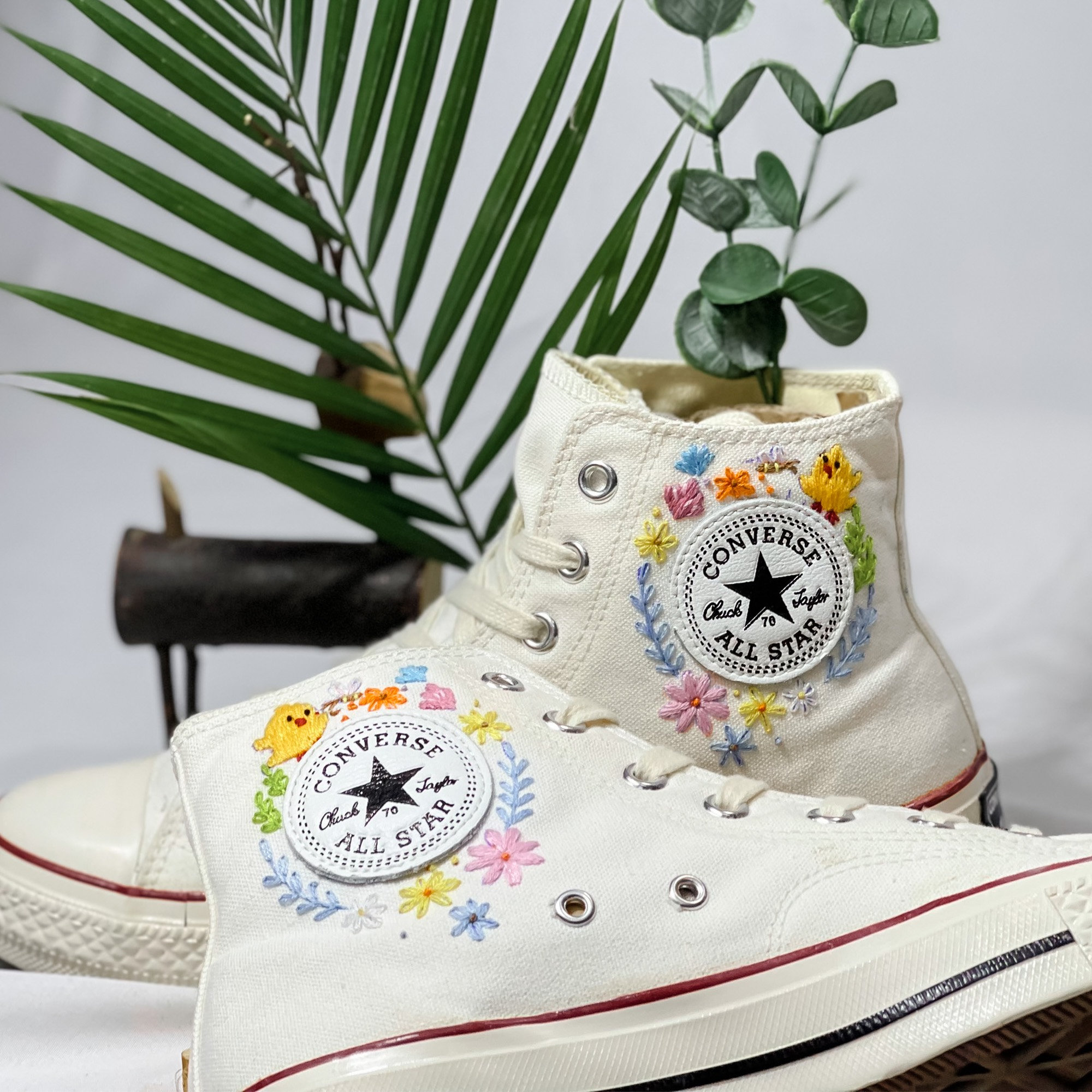 Flower Embroidered Converse Sneakers