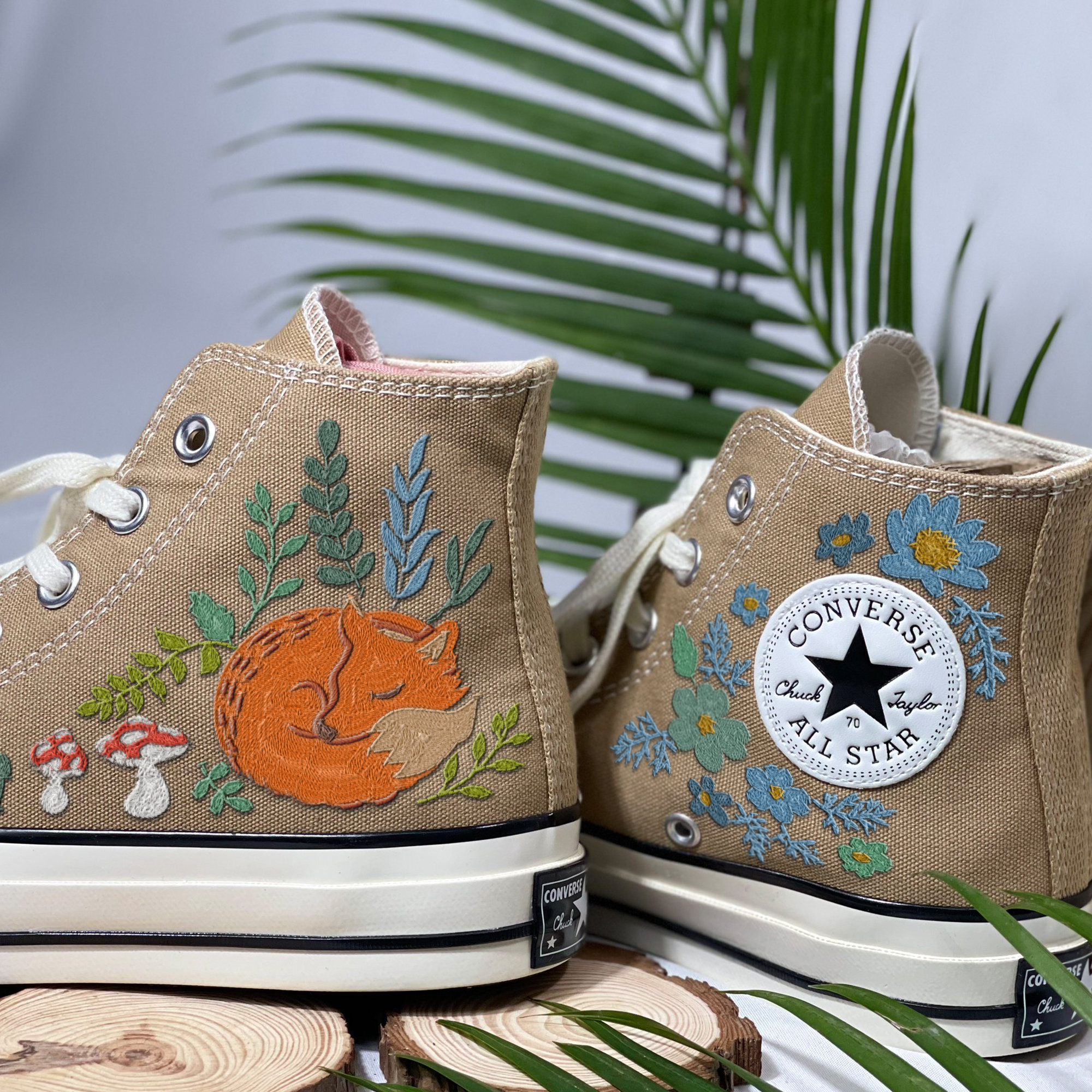 Flower Embroidered Converse Sneakers