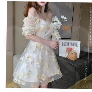 French Fairy Embroidery Floral Prom Dress