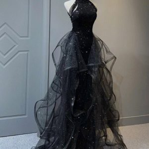 French Vintage Black Tulle Ball Dress for Fairy Ball and Cottagecore