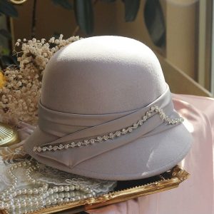 French Wool Bucket Hat with Crystal Charm