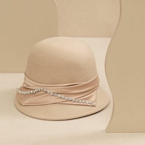 French Wool Bucket Hat with Crystal Charm