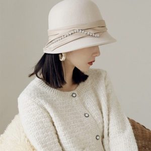 French Wool Bucket Hat with Crystal Charm