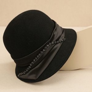 French Wool Bucket Hat with Crystal Charm