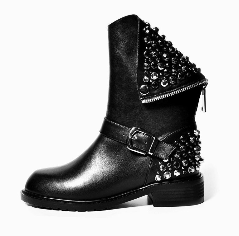 Genuine Leather Gothic Ankle Boots for Women