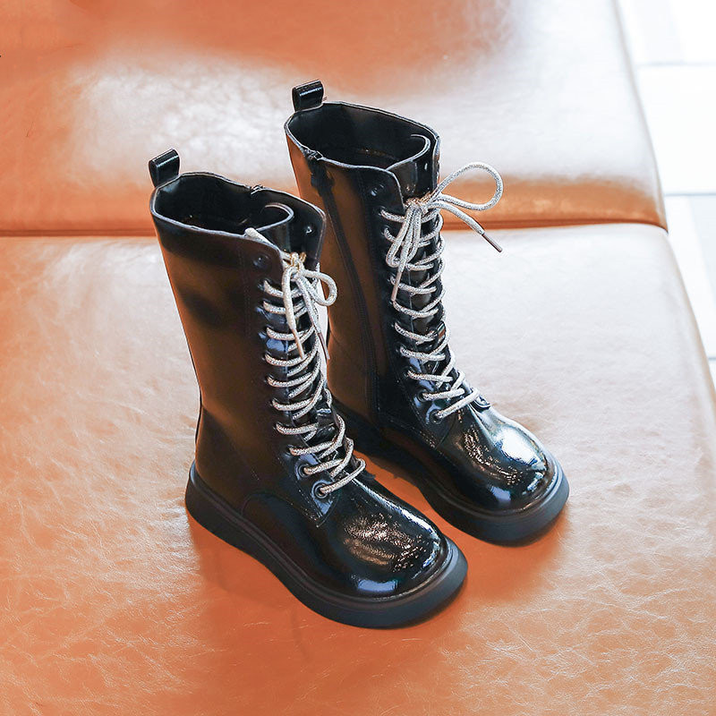 Girls High-Top Martin Shiny Leather Boots