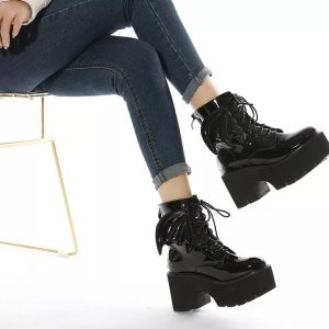 Goth Ankle Boots: Unisex High Heels Patent Leather