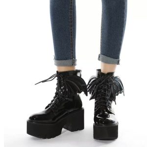 Goth Ankle Boots: Unisex High Heels Patent Leather