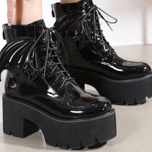 Goth Ankle Boots: Unisex High Heels Patent Leather