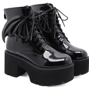 Goth Ankle Boots: Unisex High Heels Patent Leather