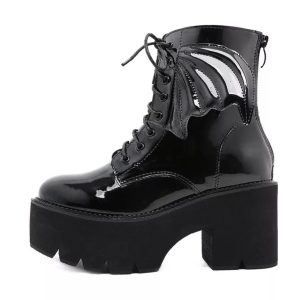 Goth Ankle Boots: Unisex High Heels Patent Leather