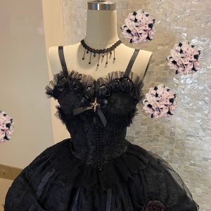 Gothic Black Rose Lolita Party Costume Dress