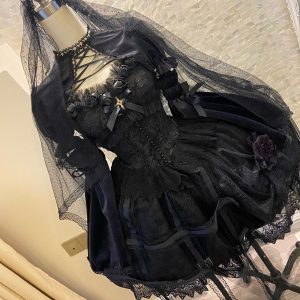 Gothic Black Rose Lolita Party Costume Dress