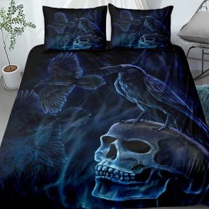 Gothic Crow Skull Skeleton Bedding Set - Y2K Clothing