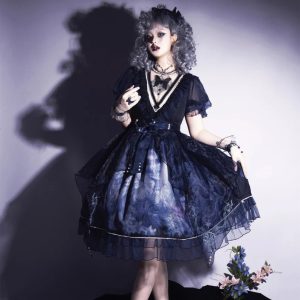 Gothic Dark Blue Butterfly Lolita Dress