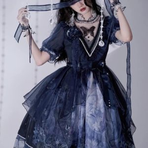 Gothic Dark Blue Butterfly Lolita Dress