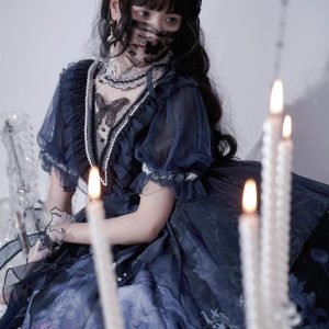 Gothic Dark Blue Butterfly Lolita Dress