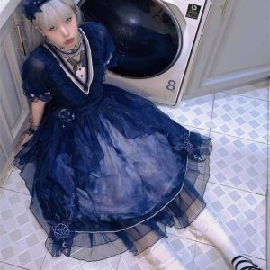 Gothic Dark Blue Butterfly Lolita Dress