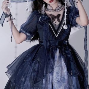 Gothic Dark Blue Butterfly Lolita Dress