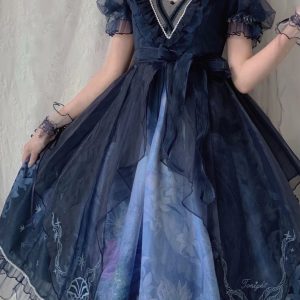 Gothic Dark Blue Butterfly Lolita Dress