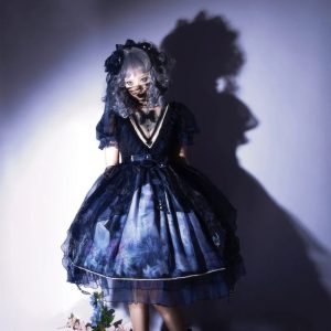 Gothic Dark Blue Butterfly Lolita Dress