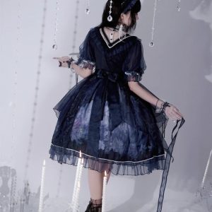 Gothic Dark Blue Butterfly Lolita Dress