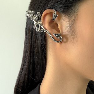 Gothic Devil Dragon Ear Cuff - Medieval Monster Climber