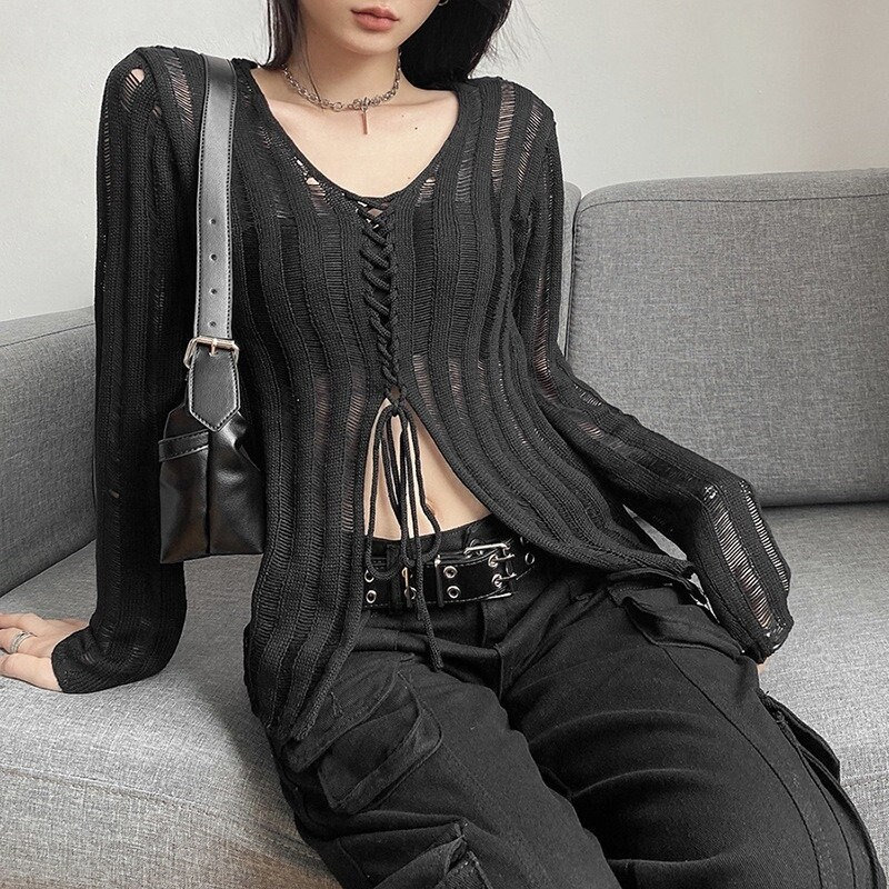 Gothic Knitted Top - Y2K Clothing