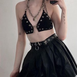 Gothic Patchwork Bustier Vest - Y2K Clothing