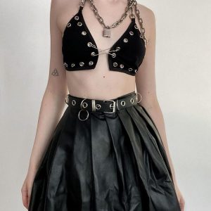 Gothic Patchwork Bustier Vest - Y2K Clothing