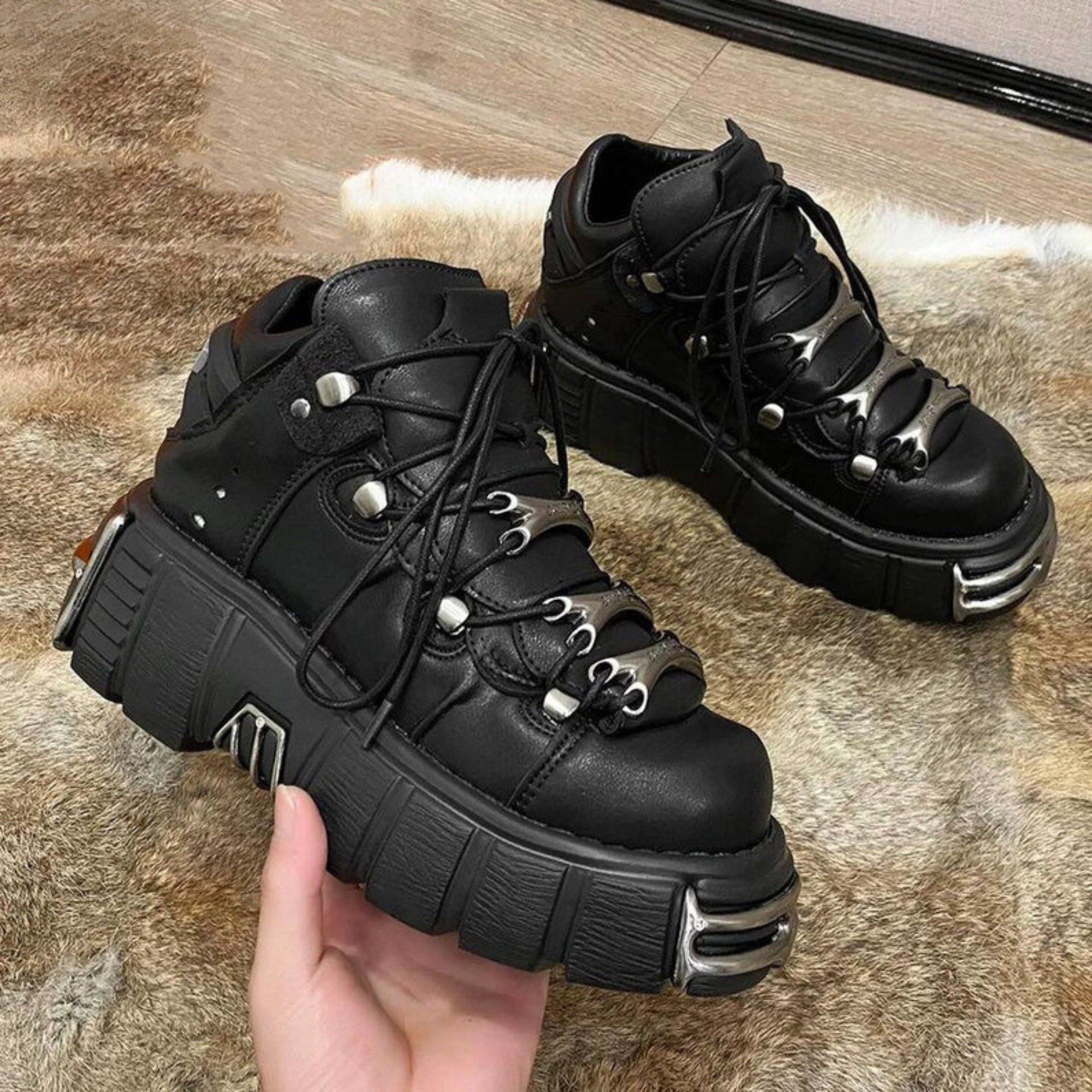 Gothic Platform Boots with Cyber Y2K and Punk Aesthetic