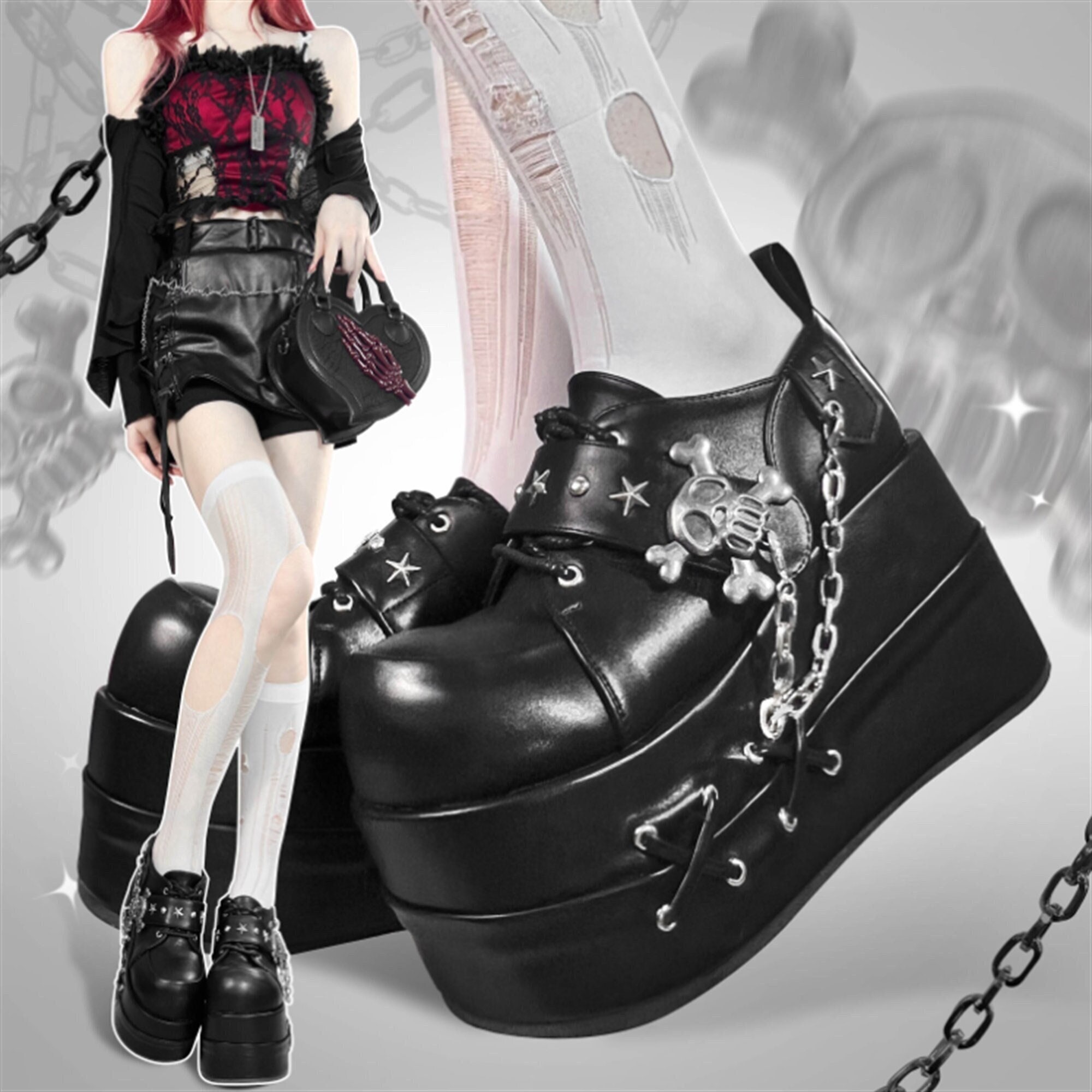 Gothic Platform Shoes with Detachable Chains