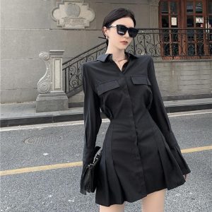 Gothic Pleated Streetwear Dress - Embrace the Y2K Trend