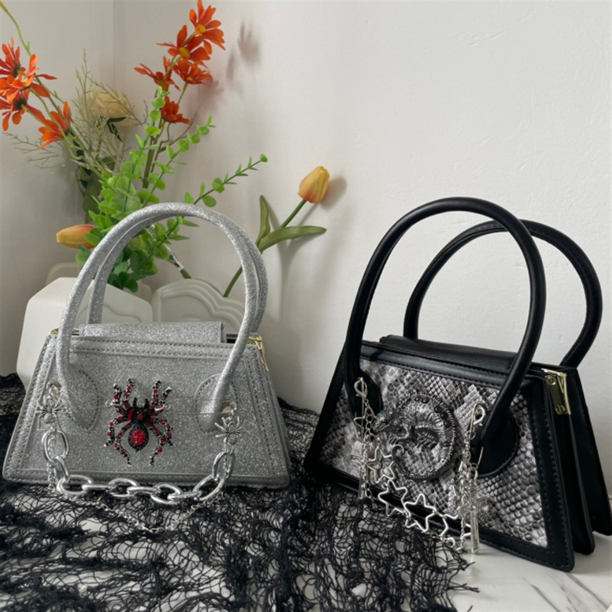 Gothic PU Leather Shoulder Bag with Star Chains