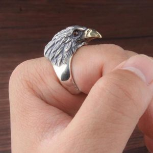 Gothic Punk Biker Eagle Head Red Eye Zircon Ring